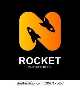 Letter N with rocket logo vector template. Suitable for app icon, technology, education, corporate identity, initial and labels.
