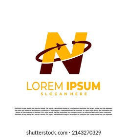 letter N with rocket logo vector design template. orbit logo.