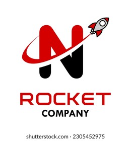 Letter n with rocket logo vector design illustration. Suitable for app icon, technology, education, corporate identity.