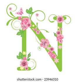 Letter N with roses for design