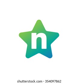 letter n rounded star shape icon logo blue green