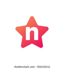 letter n rounded star shape icon logo orange red