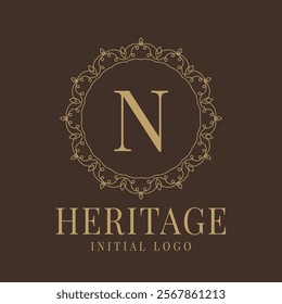 Letter N rustic heritage circular delicate initial logo