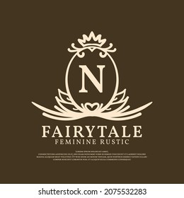 letter N rustic vector logo design for natural beauty care, restaurant, hotel and cottage