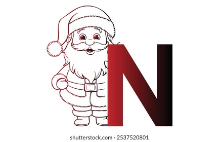 letter n with Santa Claus designed with alphabet. Characters with fun expressions pose various poses. It's vector art so it's easy to edit.
