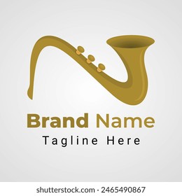 Letter N Saxophone Logo, simple logo of Saxophone Instrument Music form like Letter N