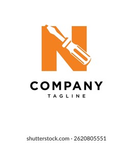 Letter N Screwdriver Logo Icon Vector