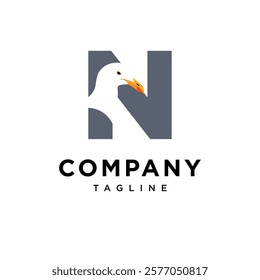 Letter N Seagull Logo Icon Vector