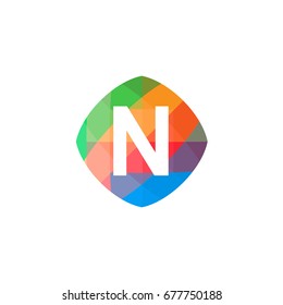 letter N set on colorful geometric polygonal shape, logo design, isolated on white background.