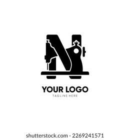 Letter N Sewing Machine Logo Design Vector Icon Graphic Emblem Illustration Background Template