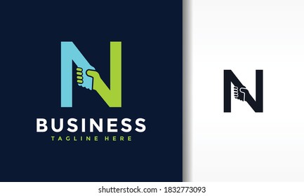 letter N shake hands logo