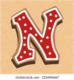 letra N en forma de navidad jingerbread con doodle de glicinia blanca y roja