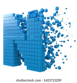 letter N shaped data block. version with red cubes. 3d pixel style vector illustration. suitable for blockchain, technology, computer and abstract themes.