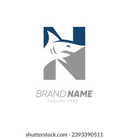 Letter N Shark Logo Design Vector Icon Graphic Emblem Illustration