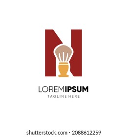 Letter N Shaving Brush Logo Design Vector Icon Graphic Emblem Illustration
