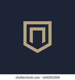 Logo-Design des Buchstaben N Schild. Geometrie der Schildlinie für das Firmenlogo. Logo-Symbolvorlage für Web- und Visitenkarte. - Vektorillustration
