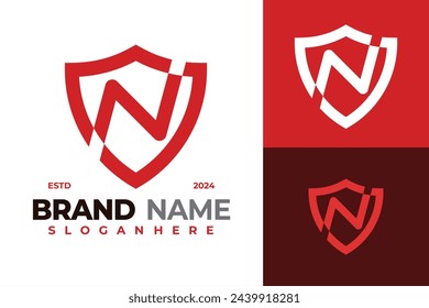 Ilustración de icono de símbolo vectorial de diseño de logotipo de Letter N Shield