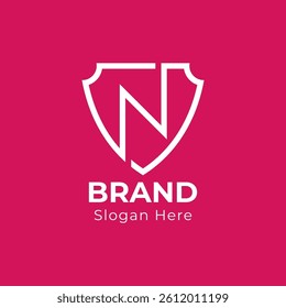 Letter N shield logo design template. Symbolizes reliability, safety, power, security.