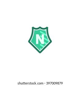  Letter N in shield/crest logo icon. Alphabet logotype vector design template.