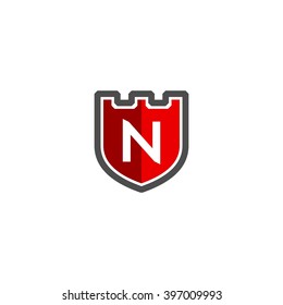 Letter N in shield/crest logo icon. Alphabet logotype vector design template.