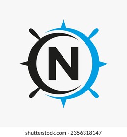 Concepto de logotipo de envío de carta N con plantilla de vector de señalización de rueda de envío