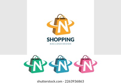 Letter N Shopping bag Logo vector of Online Shop icon store cart symbol business clipart