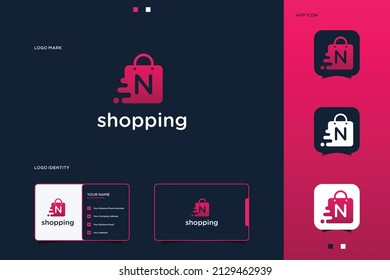 Letter N shopping store logo design template