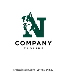 Letter N Siberian Husky Dog Logo