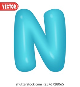 letter N. letter sign blue color. Realistic 3d design Glossy letters in cartoon balloon style. Isolated on white background. vector illustration