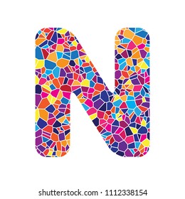 Letter N sign design template element. Vector. Stained glass icon on white background. Colorful polygons. Isolated.