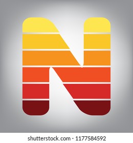 Letter N sign design template element. Vector. Horizontally sliced icon with colors from sunny gradient in gray background.