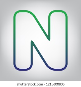 Letter N sign design template element. Vector. Green to blue gradient contour icon at grayish background with light in center.