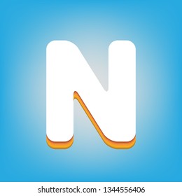 Letter N sign design template element. Vector. White icon with 3d warm-colored gradient body at sky blue background.