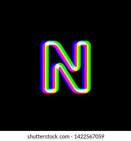 Letter N sign design template element. Red, green and blue unfocused contour icon at black background. Illustration.