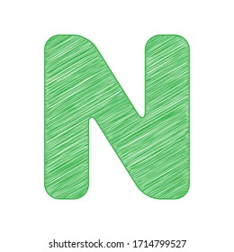 Letter N sign design template element. Green scribble Icon with solid contour on white background. Illustration.