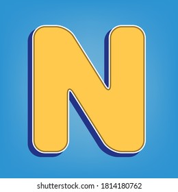 Letter N sign design template element. Golden Icon with White Contour at light blue Background. Illustration.