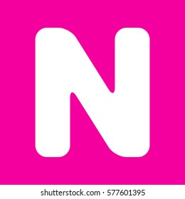 Letter N sign design template element. White icon at magenta background.