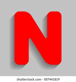 Letter N sign design template element. Vector. Red icon with soft shadow on gray background.