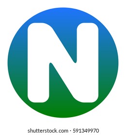 Letter N sign design template element. Vector. White icon in bluish circle on white background. Isolated.