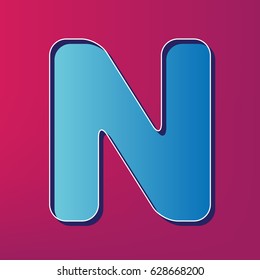 Letter N sign design template element. Vector. Blue 3d printed icon on magenta background.