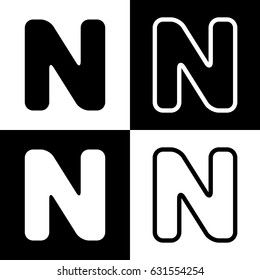Letter N sign design template element. Vector. Black and white icons and line icon on chess board.