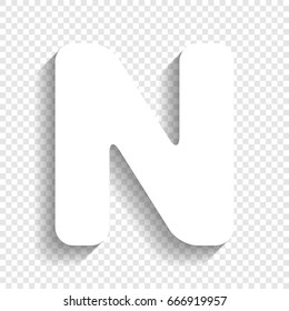 Letter N sign design template element. Vector. White icon with soft shadow on transparent background.