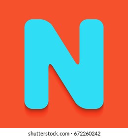 Letter N sign design template element. Vector. Blue icon with soft shadow putted down on flamingo background.