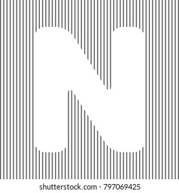 Letter N sign design template element. Vector. White icon on grayish striped background. Optical illusion.