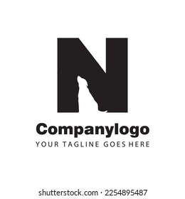 letter n silhouette dog for logo company design