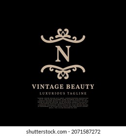 letter N simple crest luxury vintage vector logo design for beauty care, lifestyle media and fashion brand