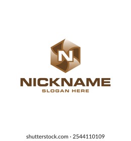 Letra N Tecnologia Hexágono Simples Design Criativo Modelo Logotipo