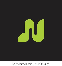 letter n simple loop green leaf geometric logo vector 