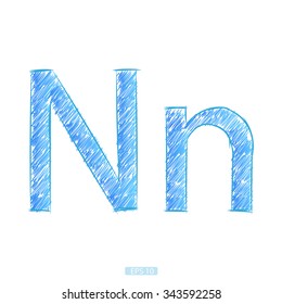 letter N sketch blue on white background