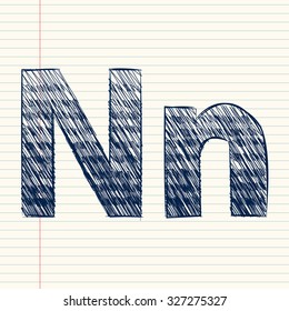 letter N sketch in a notebook